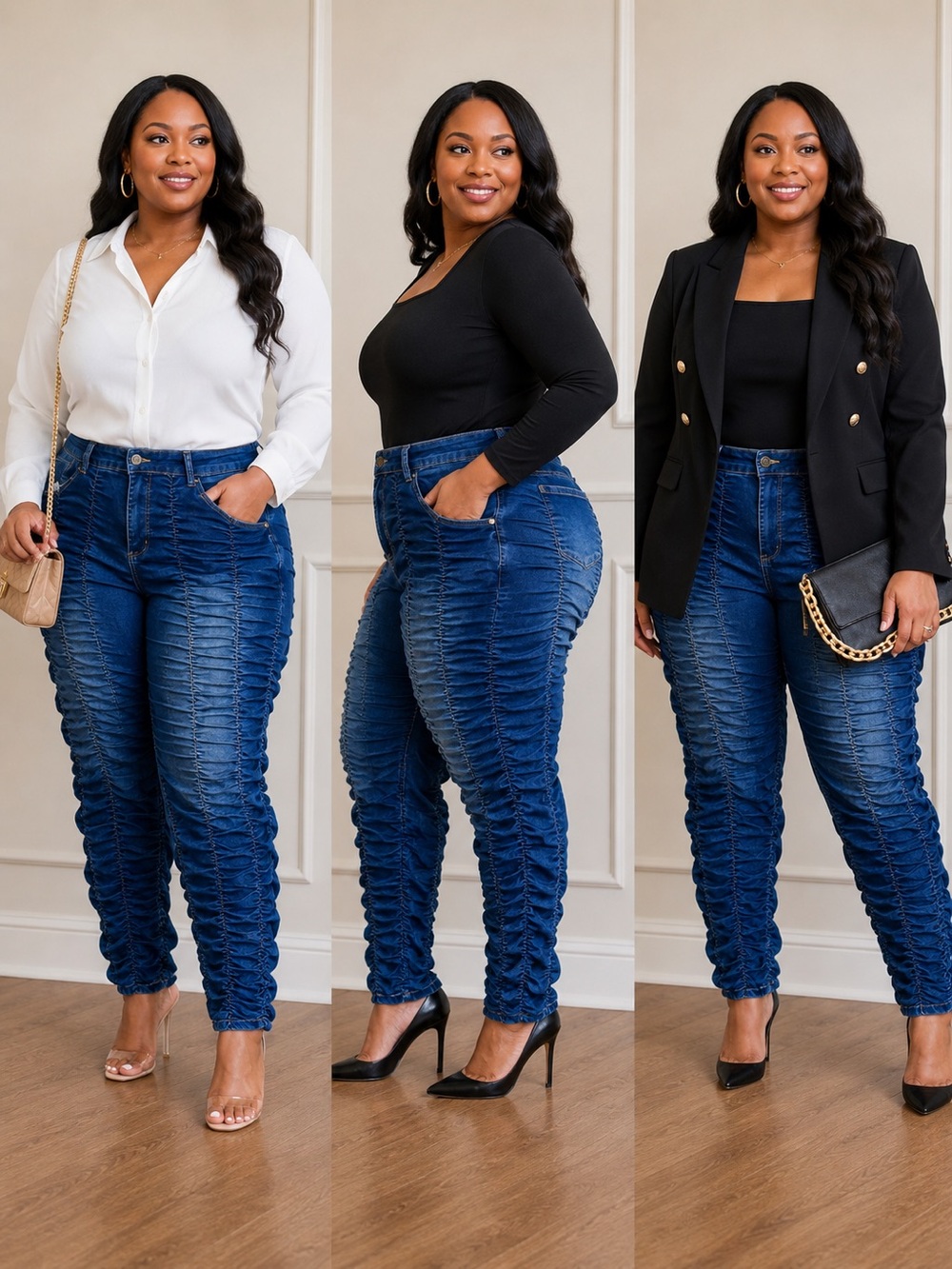 Women Ruched Dark Blue Jeans - Classic Denim Style size 22w